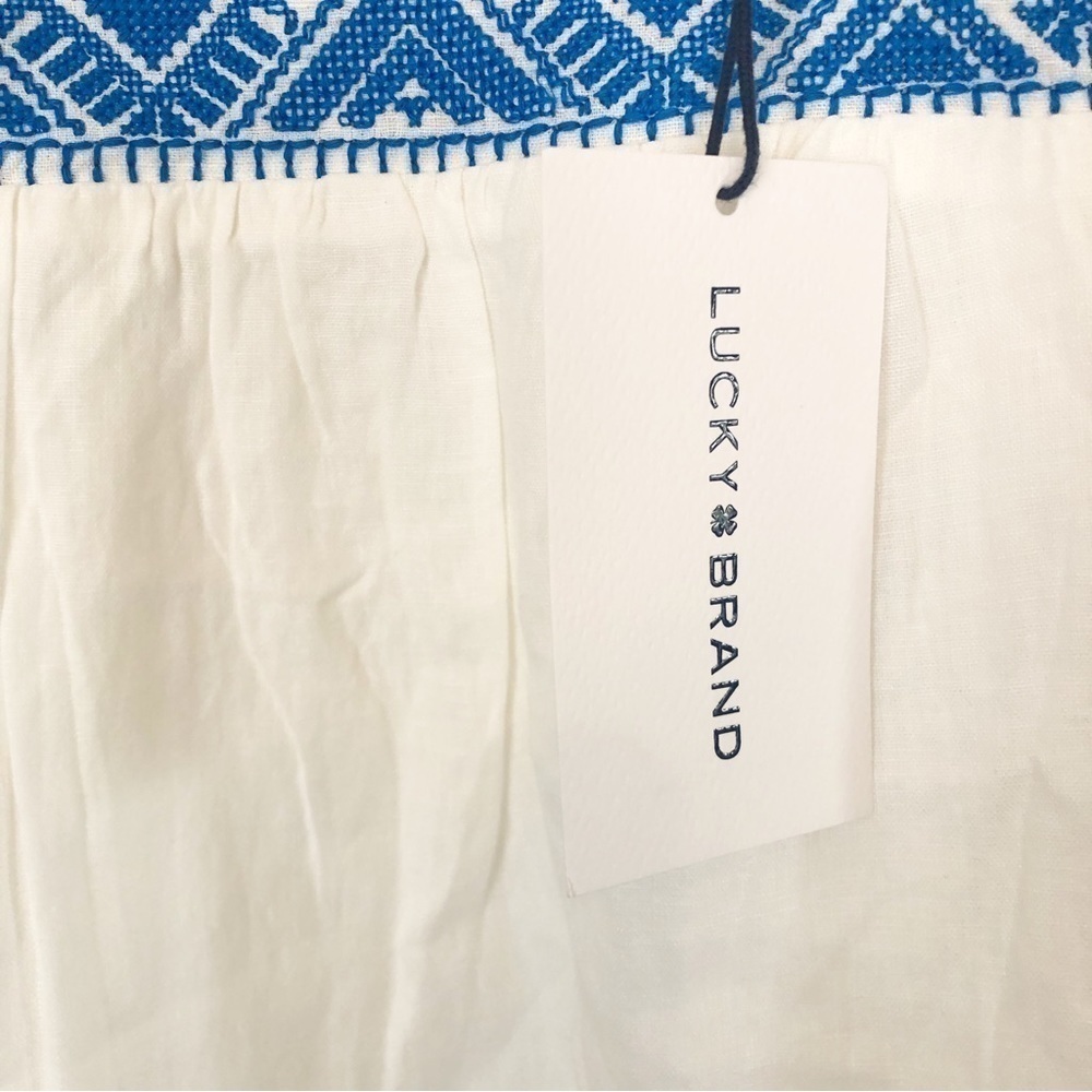 Lucky Brand Linen Embroidered Sleeveless Tank Short Dress White Blue - Picture 7 of 7